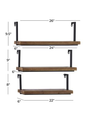 Industrial Wood Wall Shelf - Set of 3