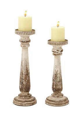Traditional Wood Candle Holder - Set of 2