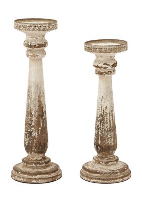 Traditional Wood Candle Holder - Set of 2
