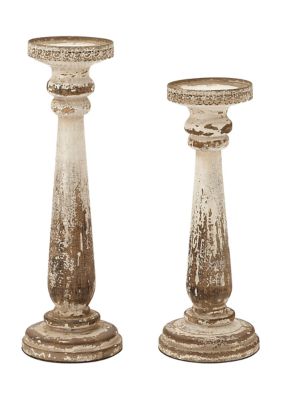 Traditional Wood Candle Holder - Set of 2