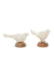 Set of 2 Mango Wood Farmhouse Bird Sculptures