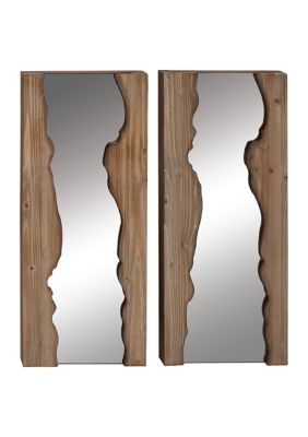 Monroe Lane Contemporary Wood Wall Mirror - Set of 2, Brown