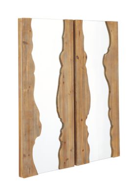 Contemporary Wood Wall Mirror - Set of 2