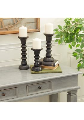 Traditional Wood Candle Holder - Set of 3