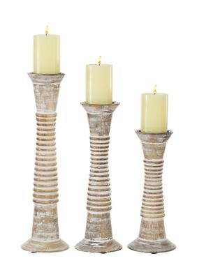 Traditional Wood Candle Holder - Set of 3