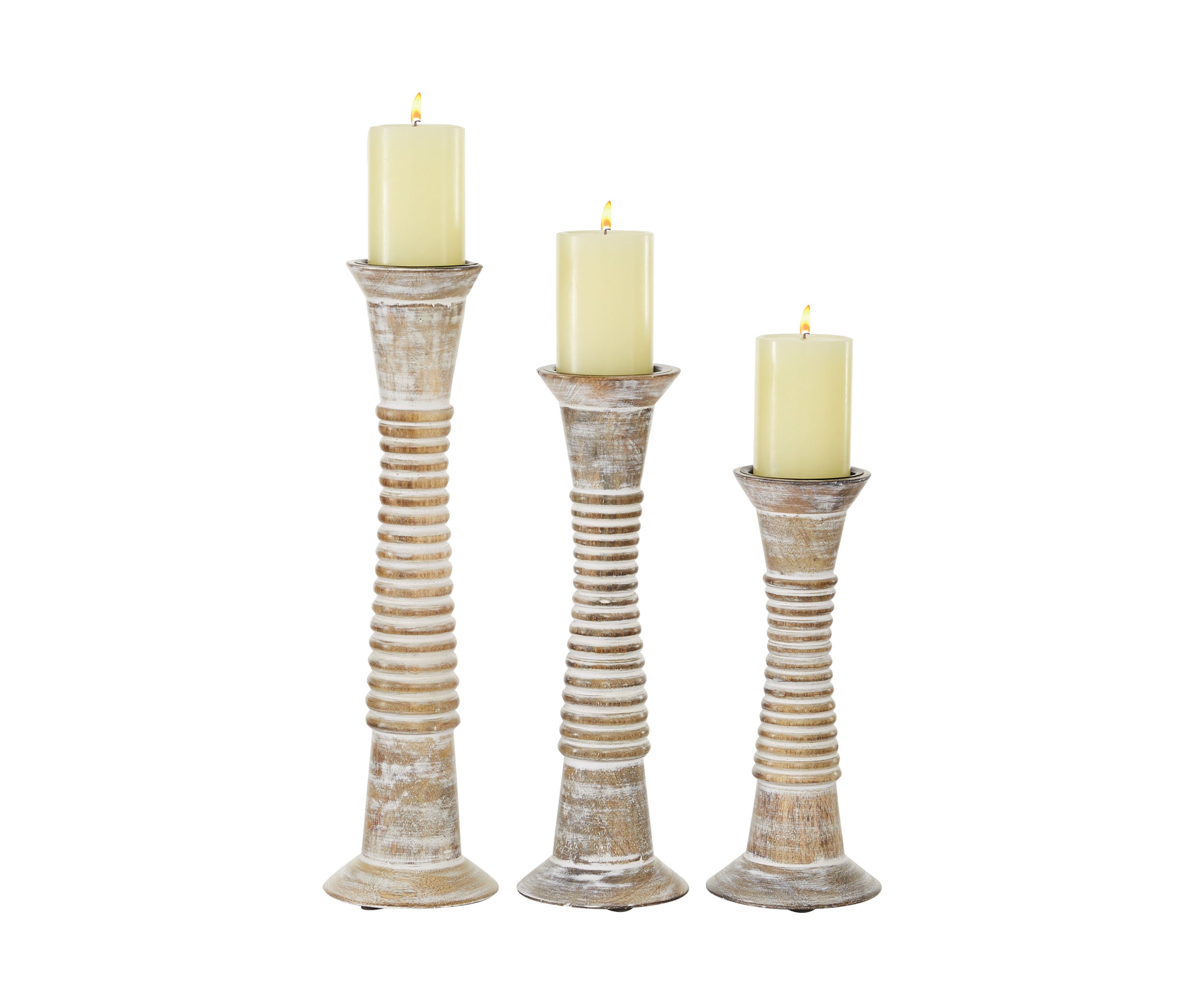 Traditional Wood Candle Holder - Set of 3