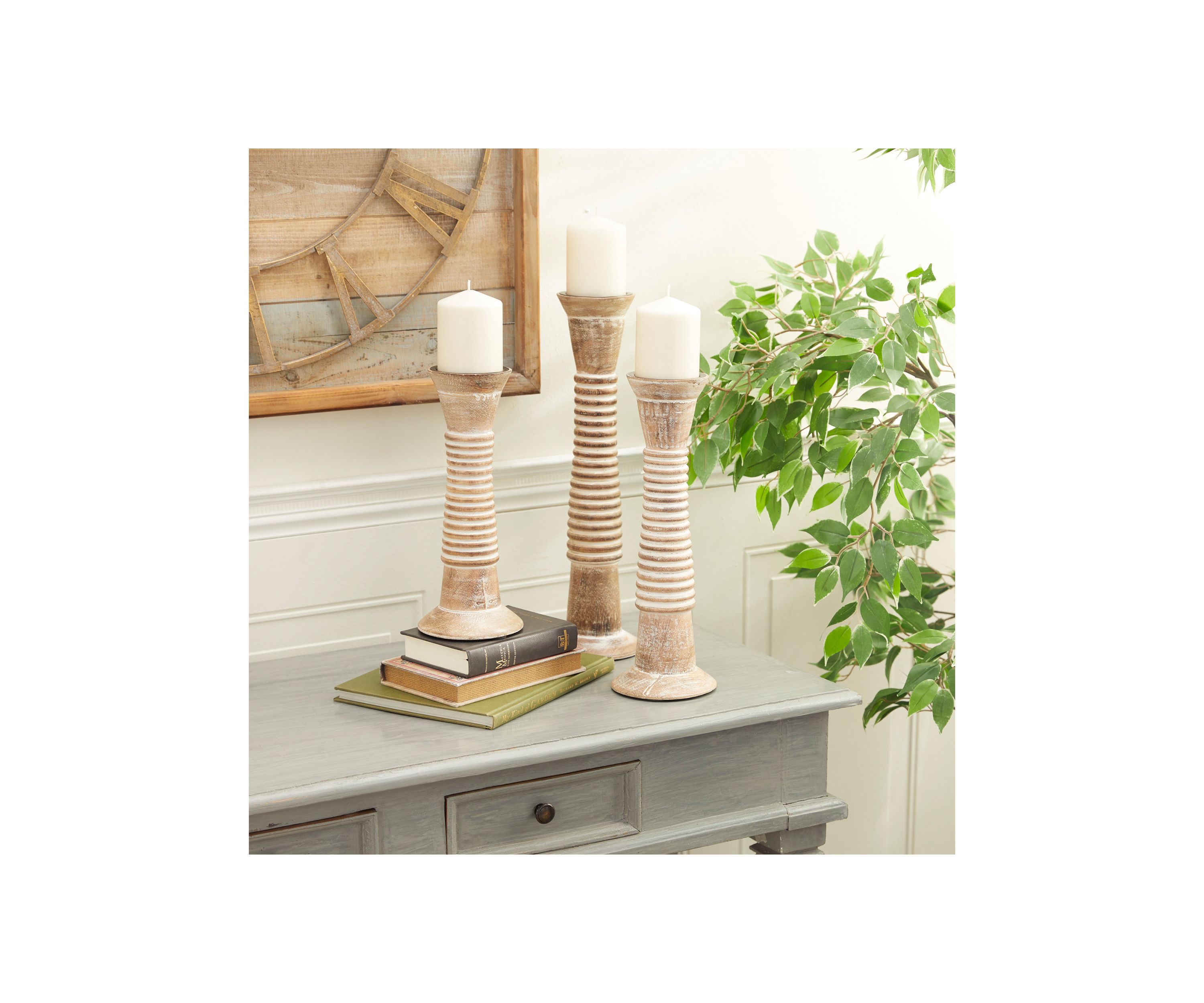 Traditional Wood Candle Holder - Set of 3