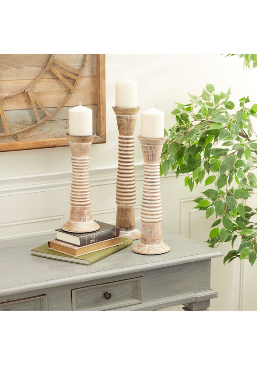Traditional Wood Candle Holder - Set of 3