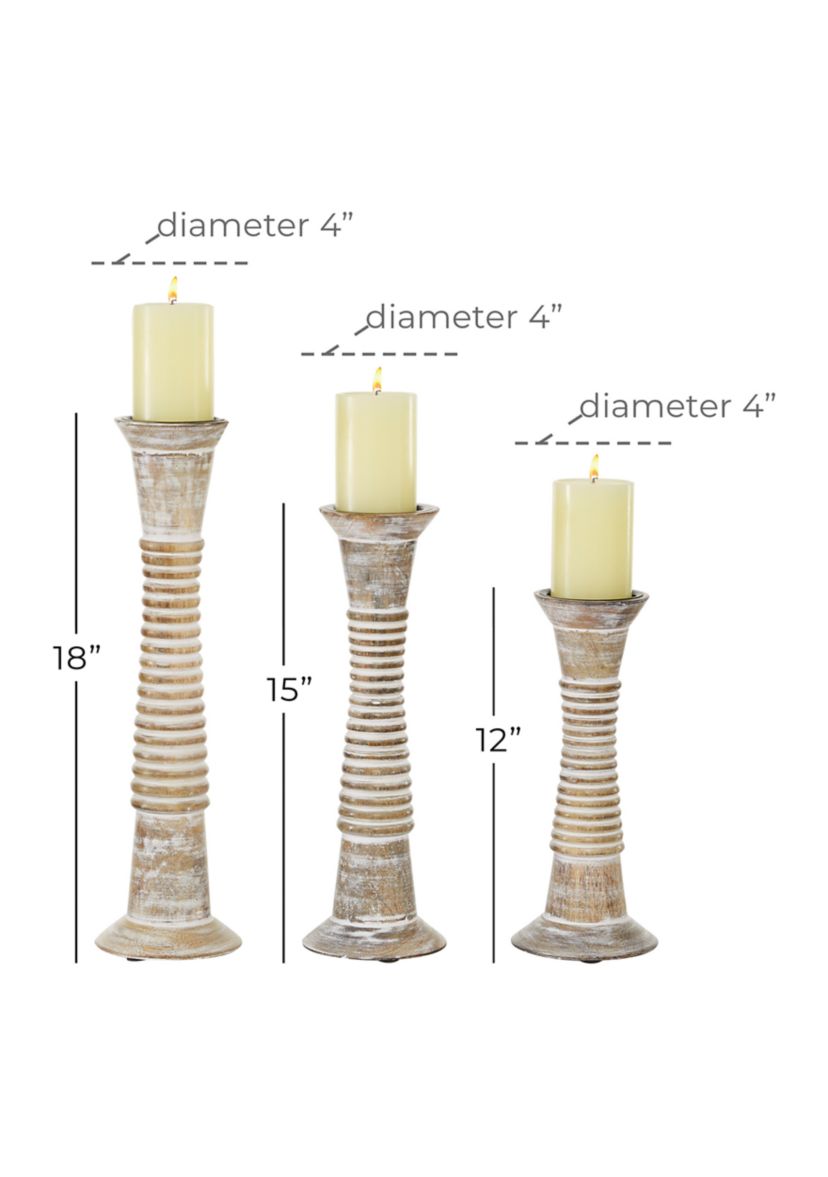 Traditional Wood Candle Holder - Set of 3