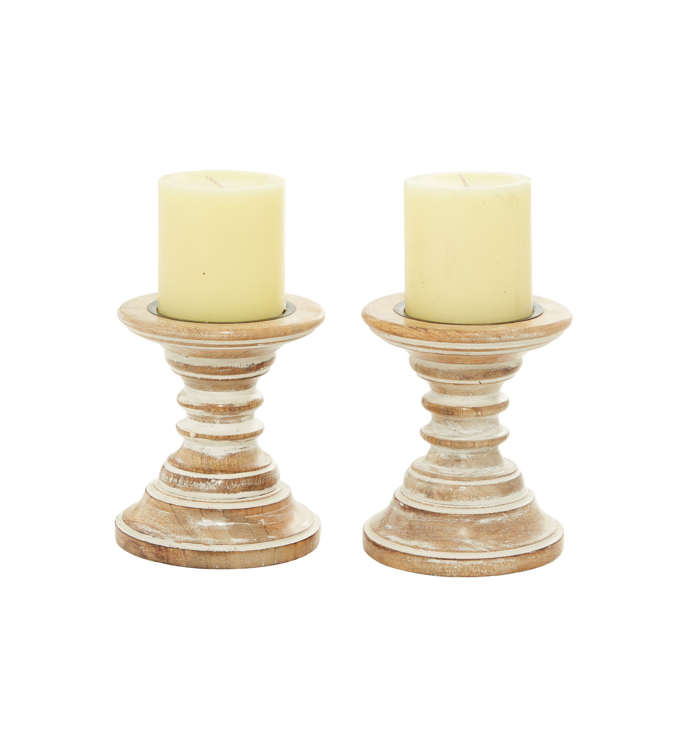 Traditional Mango Wood Candle Holder - Set of 2