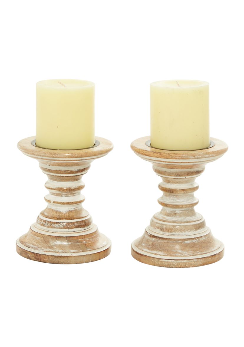Traditional Mango Wood Candle Holder - Set of 2