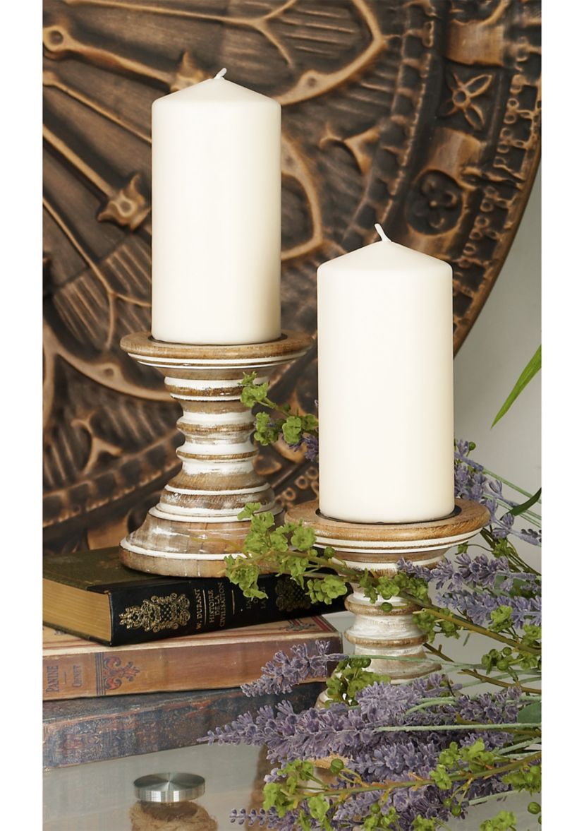 Traditional Mango Wood Candle Holder - Set of 2