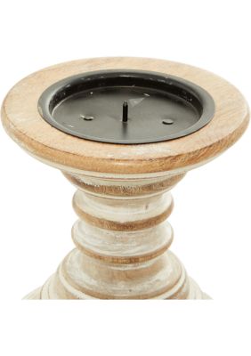 Traditional Mango Wood Candle Holder - Set of 2