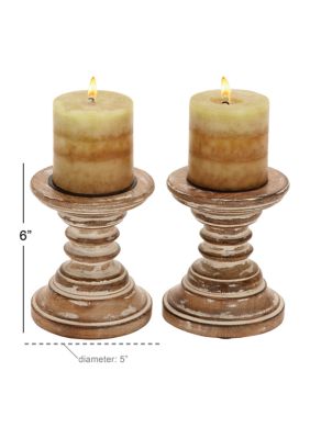 Traditional Mango Wood Candle Holder - Set of 2