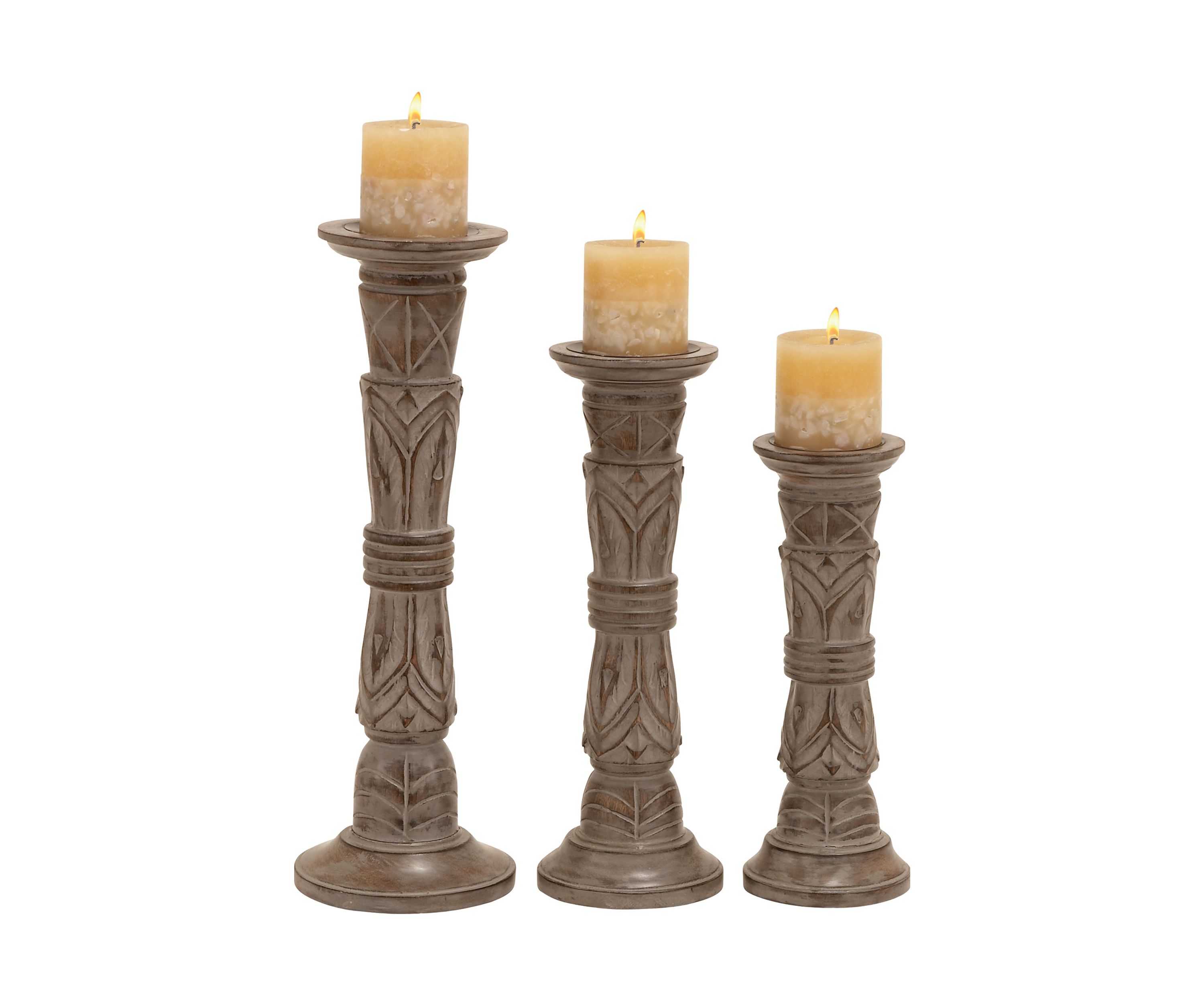Traditional Mango Wood Candle Holder - Set of 3