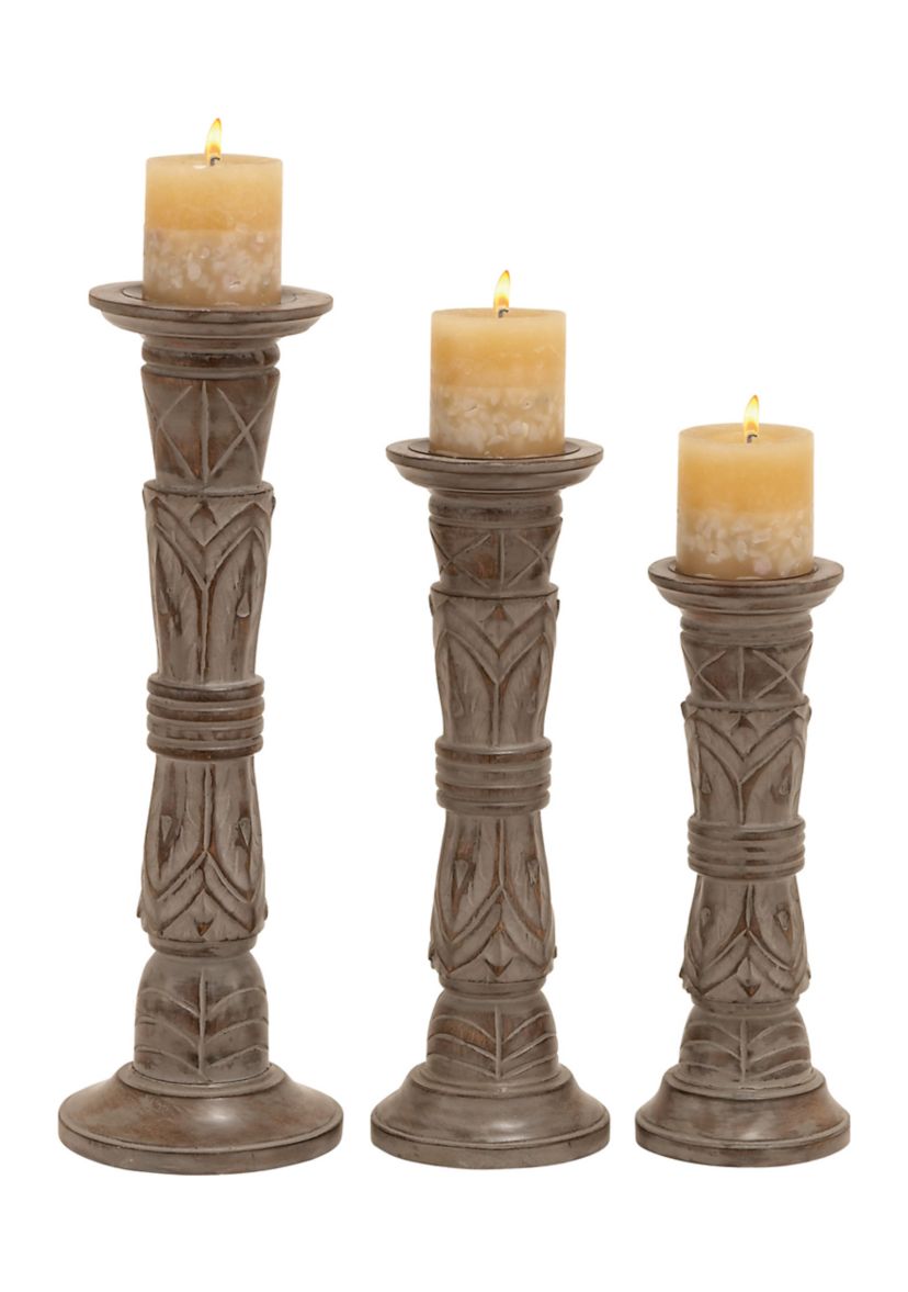 Traditional Mango Wood Candle Holder - Set of 3