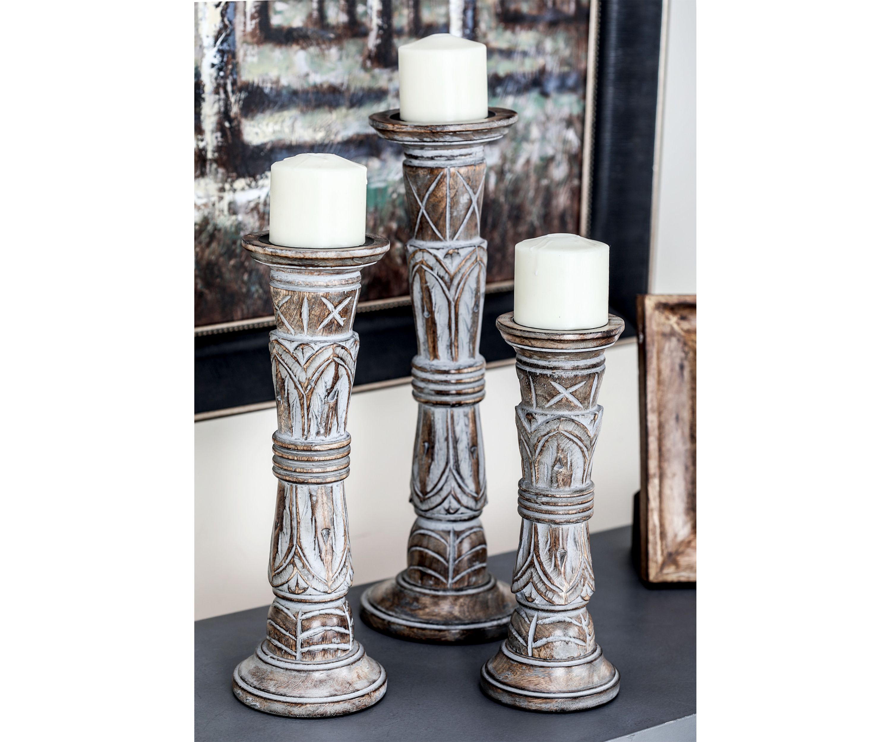 Traditional Mango Wood Candle Holder - Set of 3