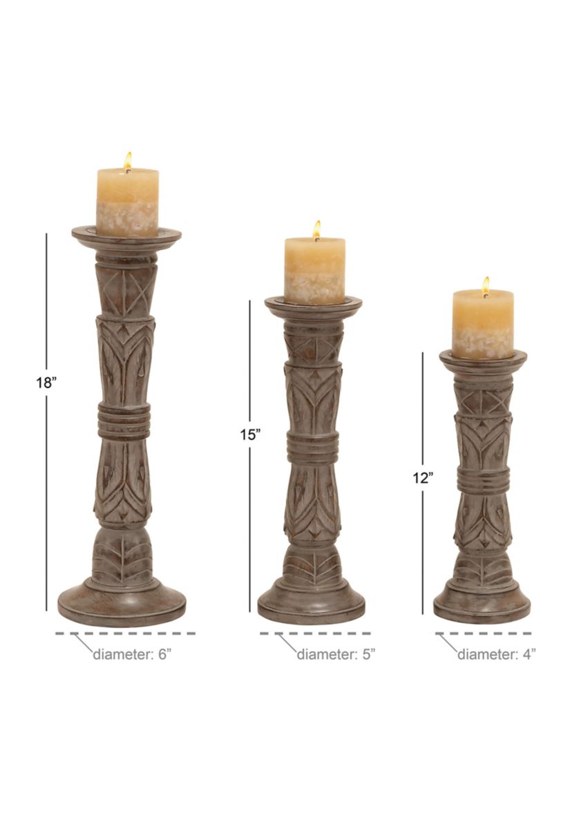 Traditional Mango Wood Candle Holder - Set of 3