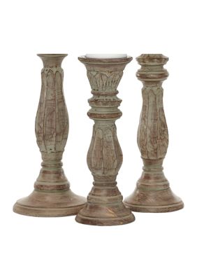 Traditional Mango Wood Candle Holder - Set of 3