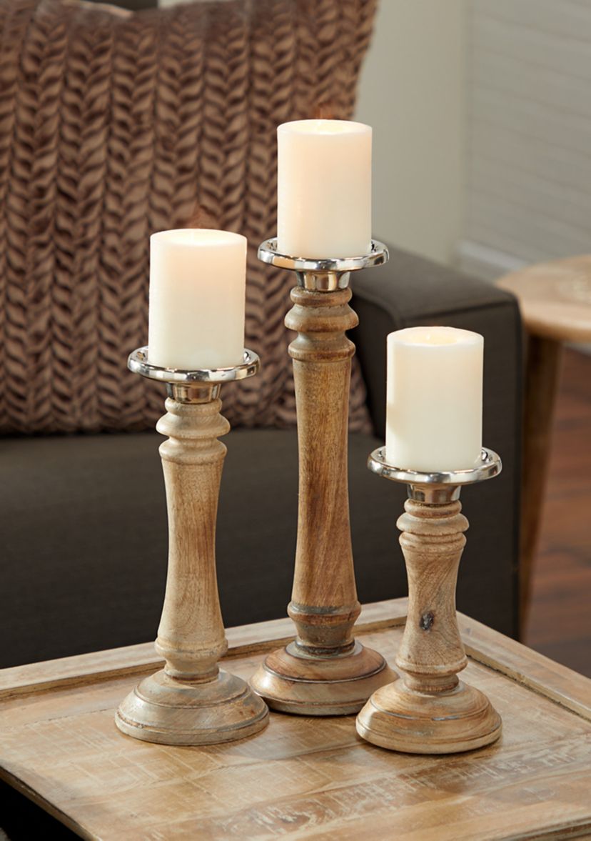 Traditional Mango Wood Candle Holder - Set of 3