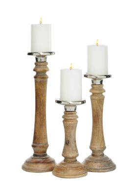 Traditional Mango Wood Candle Holder - Set of 3