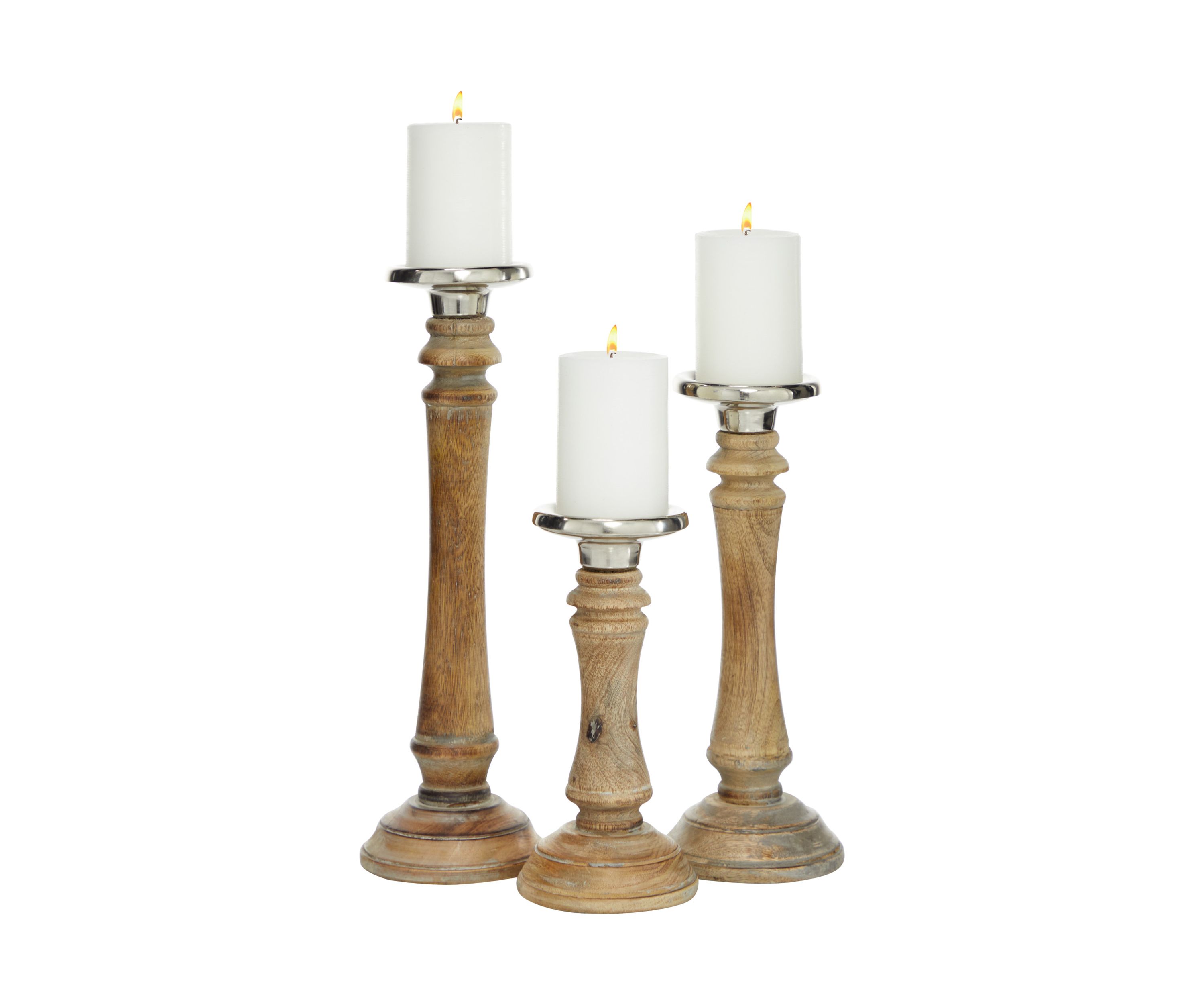 Traditional Mango Wood Candle Holder - Set of 3