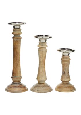 Traditional Mango Wood Candle Holder - Set of 3