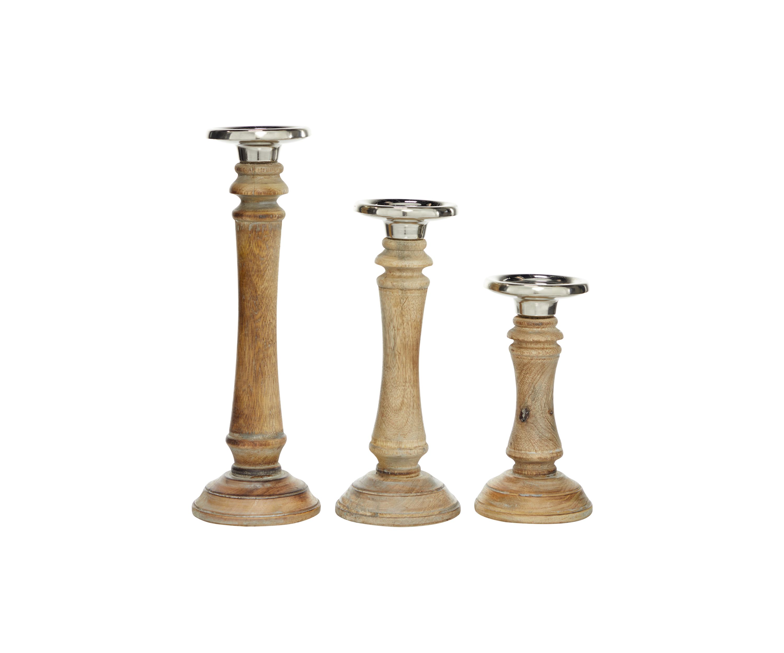 Traditional Mango Wood Candle Holder - Set of 3
