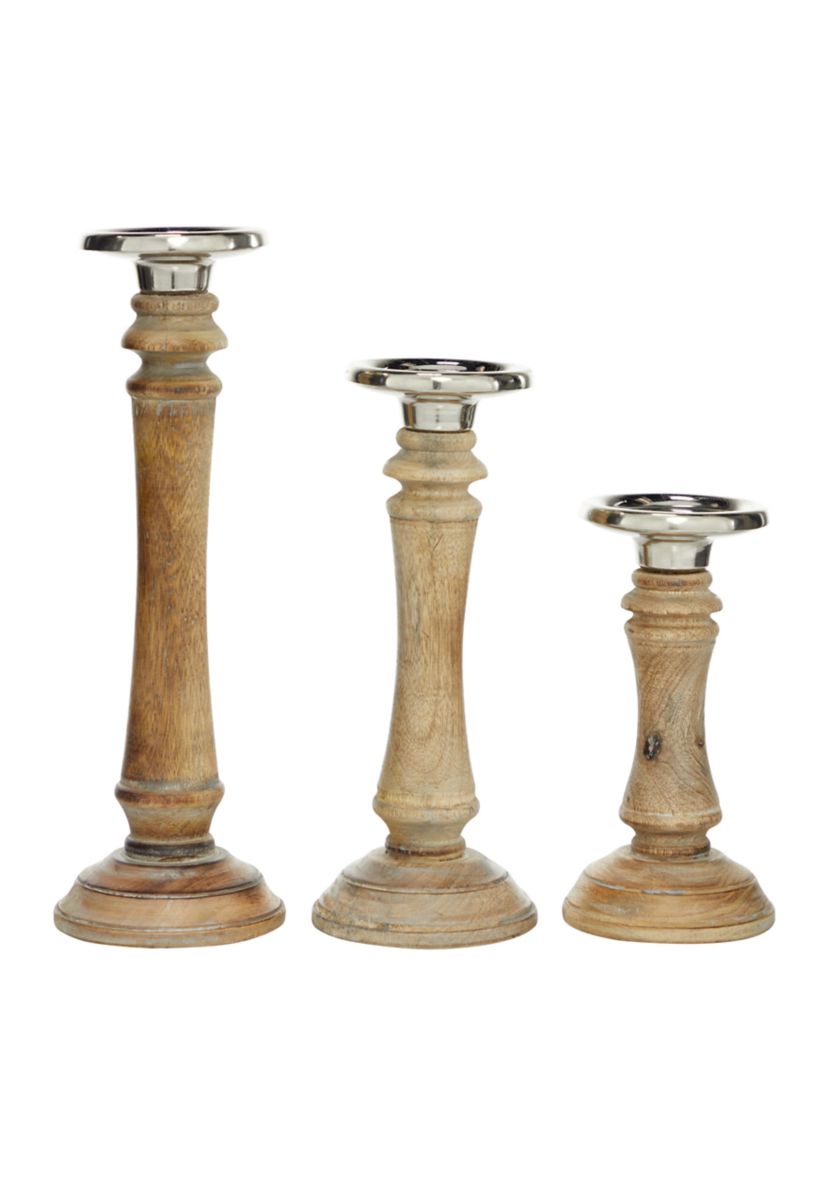 Traditional Mango Wood Candle Holder - Set of 3