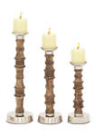 Mango Wood Traditional Candle Holder  Set of 3