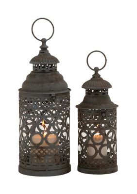 Rustic Metal Candle Lantern - Set of 2