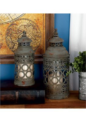 Rustic Metal Candle Lantern - Set of 2