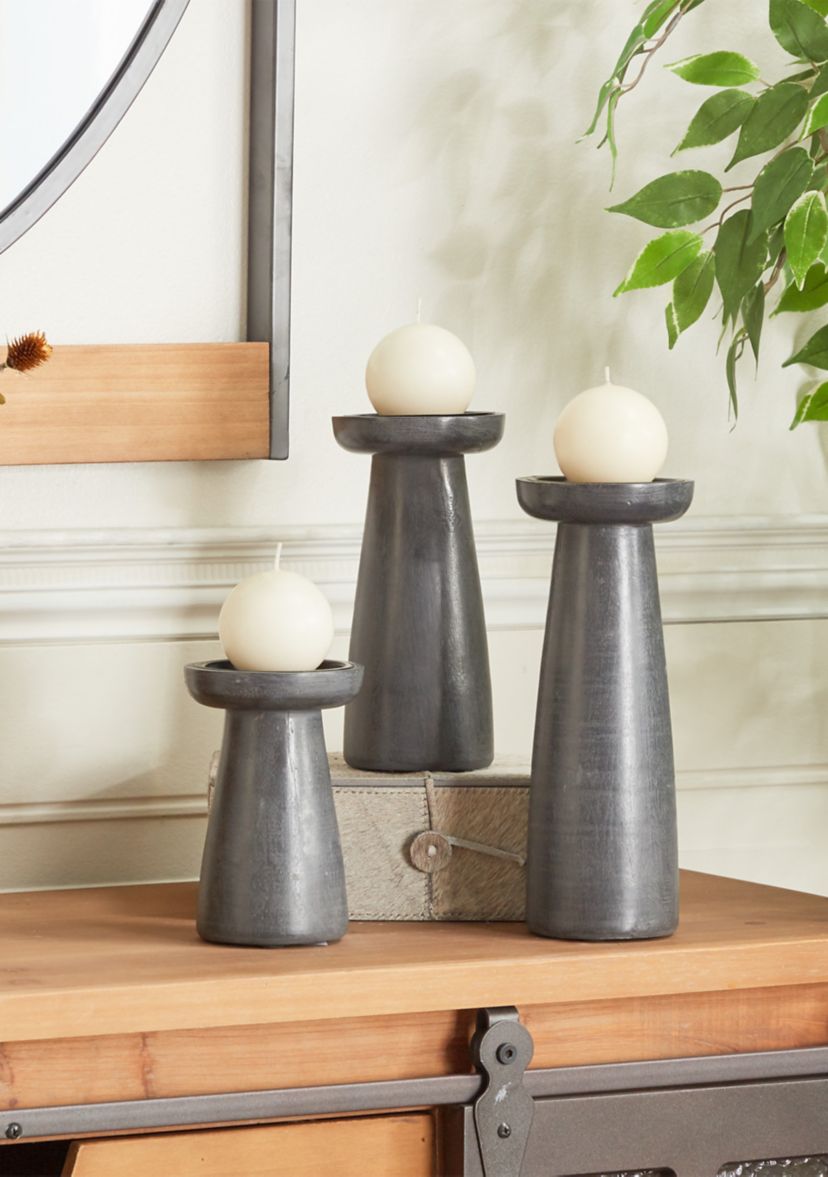 Modern Mango Wood Candle Holder - Set of 3