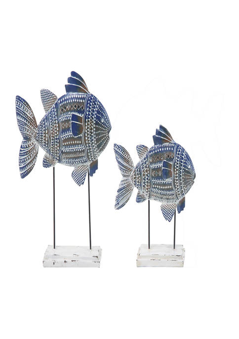 Set of 2  Metal Coastal Fish Sculpture
