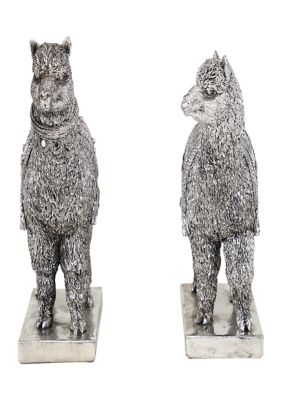 Set of 2 Resin Eclectic Llama Sculptures 