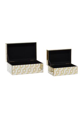 Gold Wood Glam Box - Set of 2