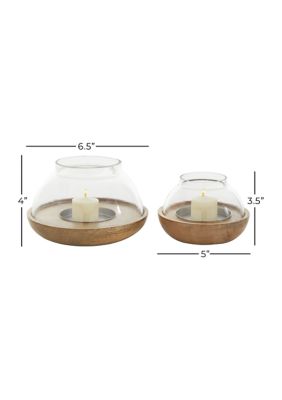 Coastal Wood Hurricane Lamp - Set of 2