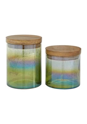 Coastal Wood Decorative Jars - Set of 2