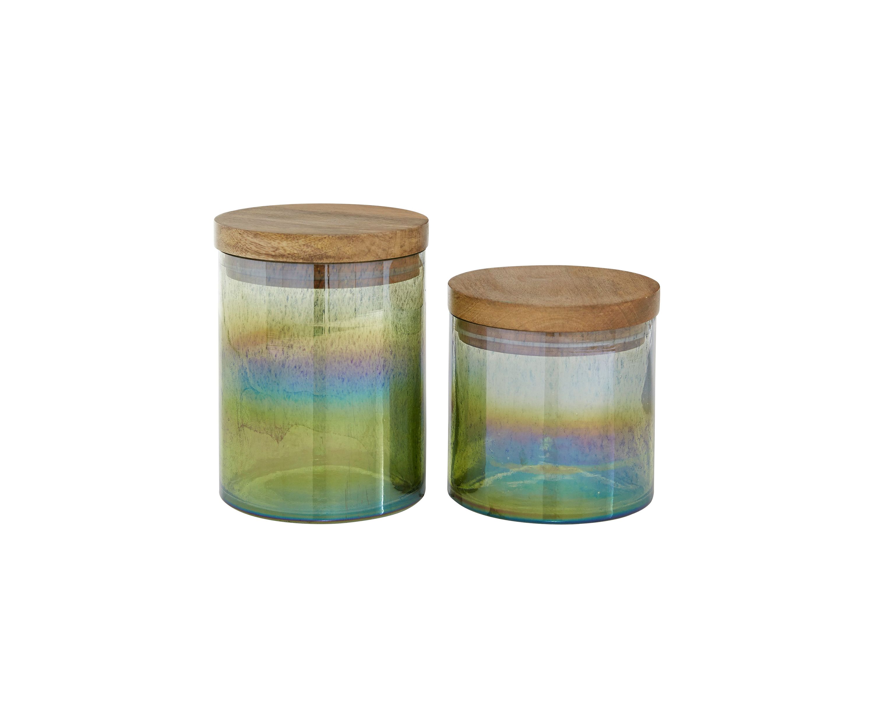 Coastal Wood Decorative Jars - Set of 2