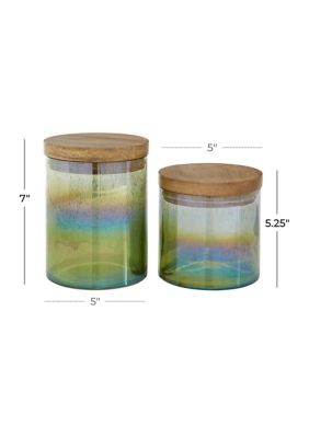 Coastal Wood Decorative Jars - Set of 2