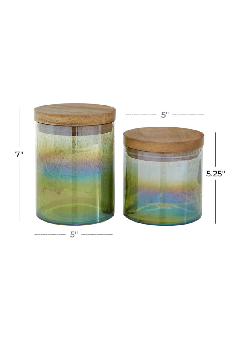 Coastal Wood Decorative Jars - Set of 2