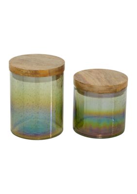 Coastal Wood Decorative Jars - Set of 2