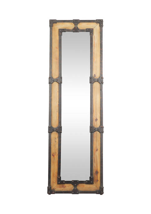 21 in x 67 in Rectangular Brown Wooden Dressing Mirror with Metal Brackets