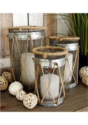 Rustic Metal Candle Lantern - Set of 3