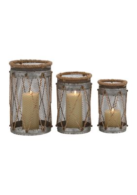 Rustic Metal Candle Lantern - Set of 3