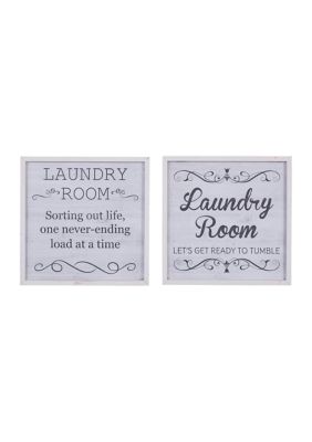 Set of 2 15 in x 15 in Small Square Black and White Laundry Wood Wall Décor Signs