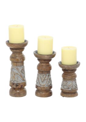 Country Cottage Wood Candle Holder - Set of 3