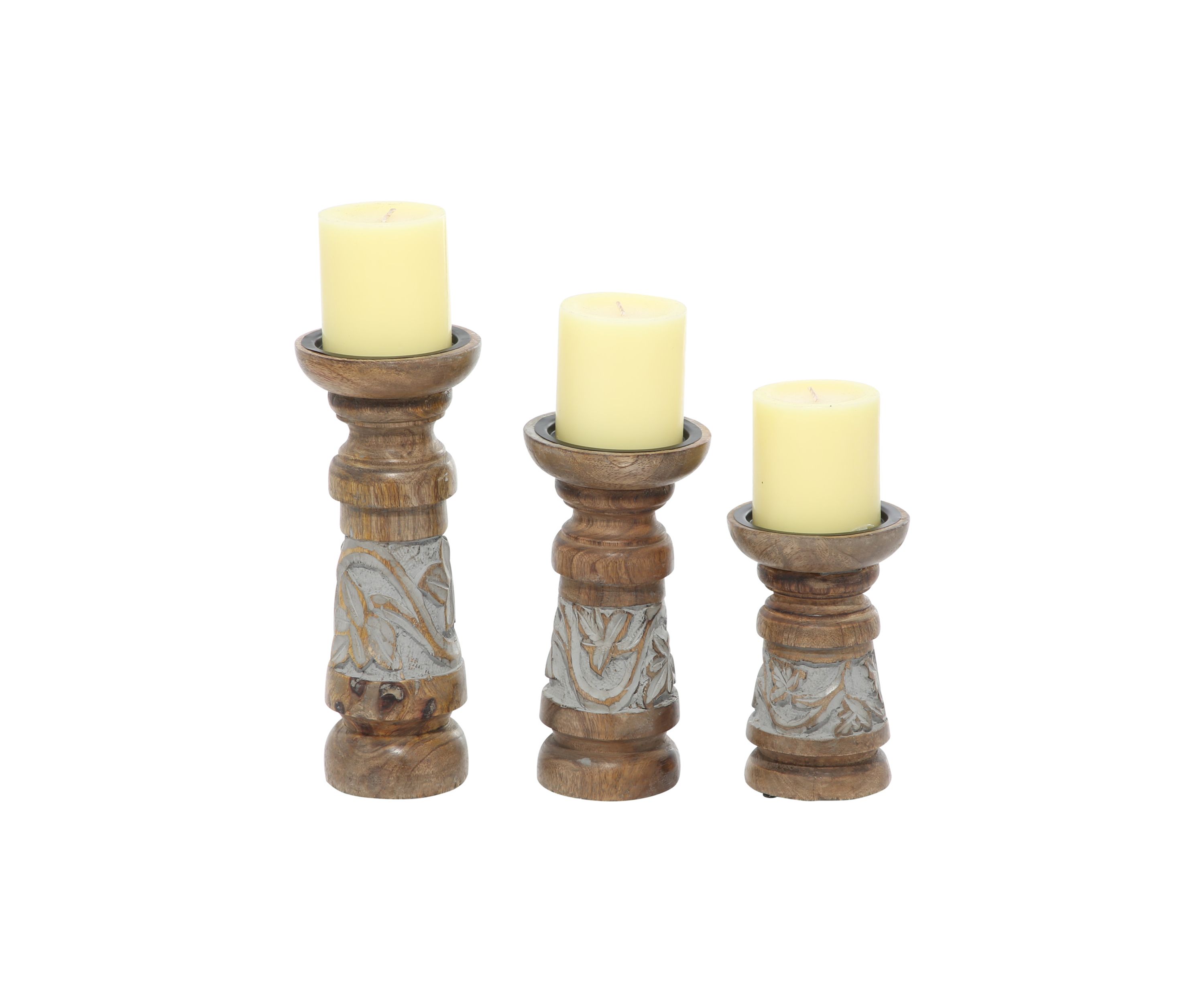 Country Cottage Wood Candle Holder - Set of 3