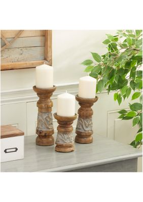 Country Cottage Wood Candle Holder - Set of 3