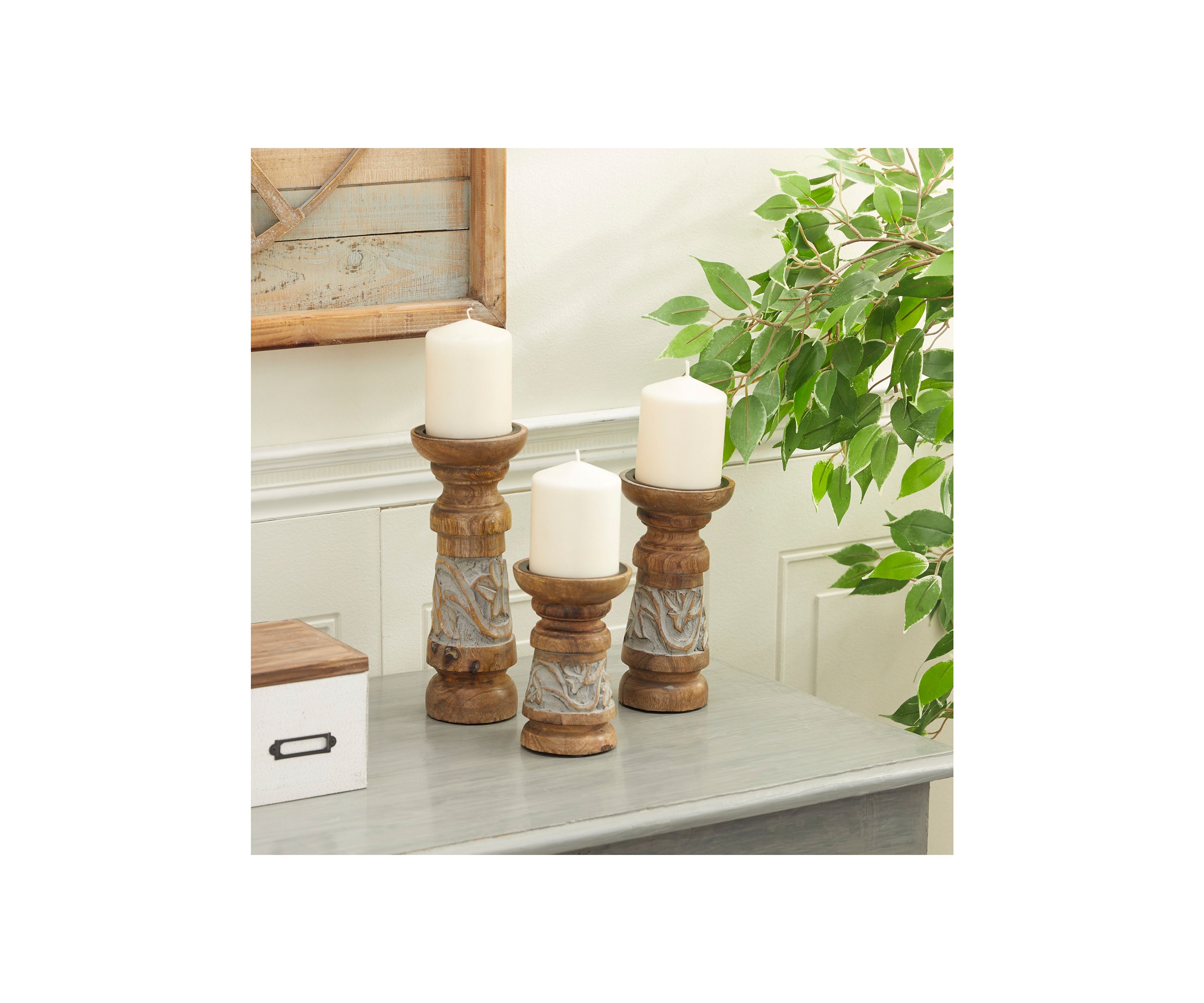 Country Cottage Wood Candle Holder - Set of 3